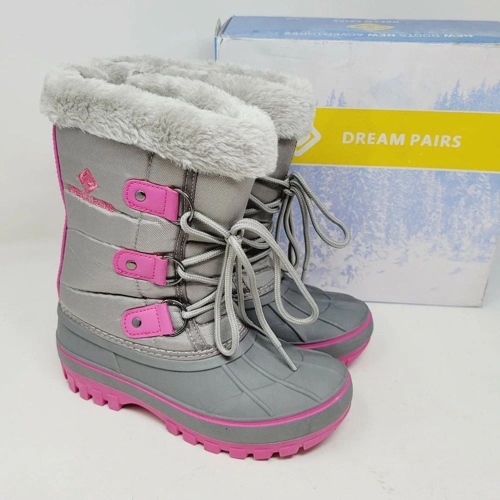 Dream Pairs Girls Ankle Boots Size 1 Winter Boots Grey Pink Forester